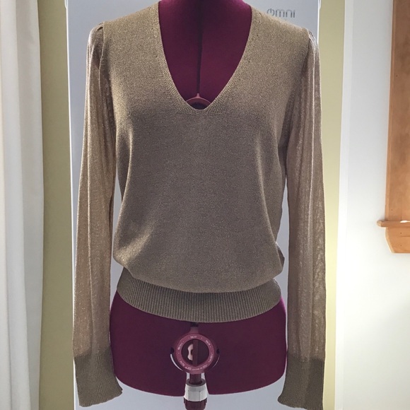 Olsen Europe Sweaters - Olsen Europe Gold Metallic V-Neck Women's Sweater Size S-M / 8